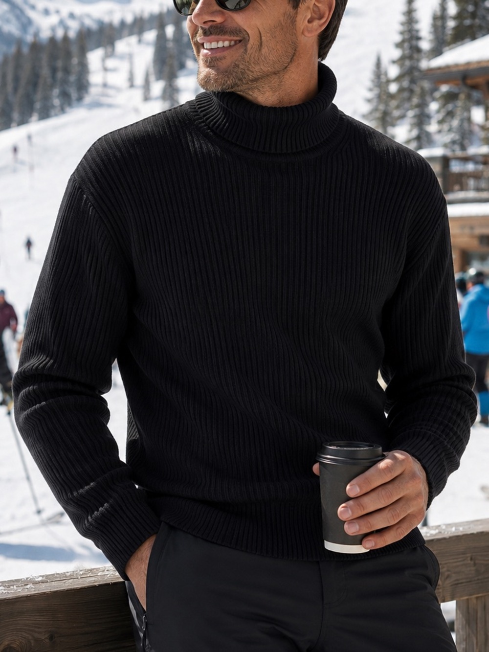 NWT COOFANDY Black Knit Ribbed Turtleneck Sweater - Men SZ Med